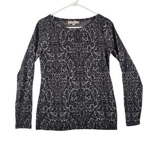 Loft NWT Womens Small Long Sleeve Black/Gray Floral Knit Top Stretch